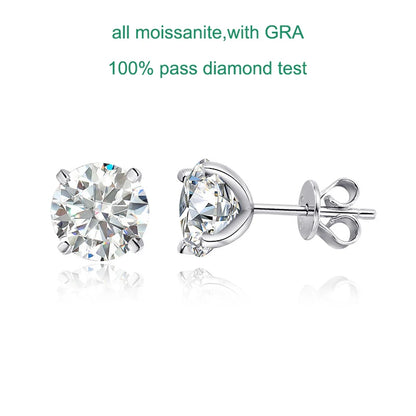 Smyoue Each 0.2-2CT GRA Certified Moissanite Stud Earrings for Women 4 Claw Sparkling Wedding Party Jewelry Sterling Silver S925
