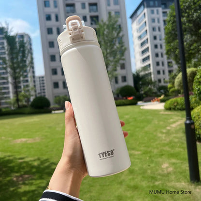 Tyeso 600/750ML Thermos Bottle With Straw Stainless Steel Car Thermal Cup Sports Water Bottles Keeps Cold and Heat Thermal Mug