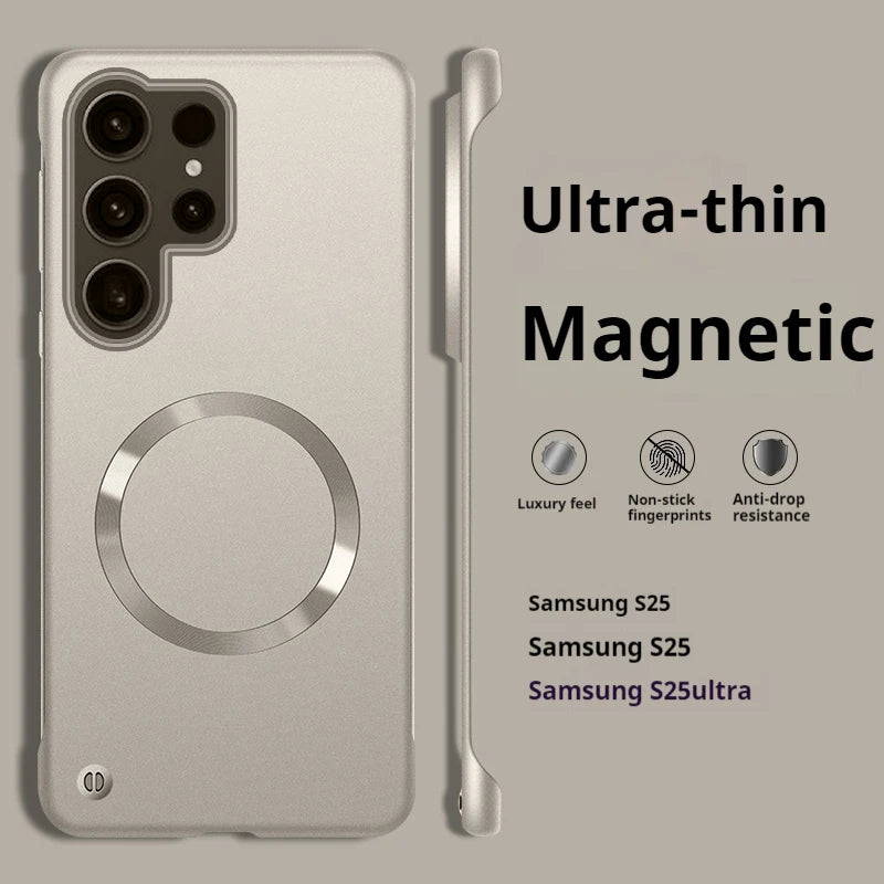 Thin Metallic Paint For Magsafe Magnetic Case For Samsung Galaxy S25Ultra S25 S24 S23 S22 Plus Ultra Borderless Cooling Cover