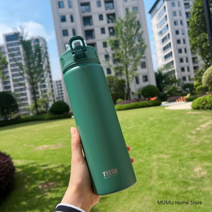 Tyeso 600/750ML Thermos Bottle With Straw Stainless Steel Car Thermal Cup Sports Water Bottles Keeps Cold and Heat Thermal Mug