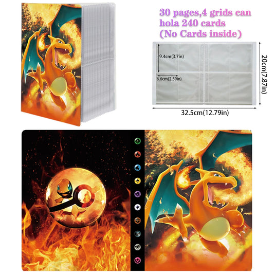 New Charizard Holder Binder Collections Folder Anime Card Protector Notebook  for Pokemon Album 240Pcs Card Book