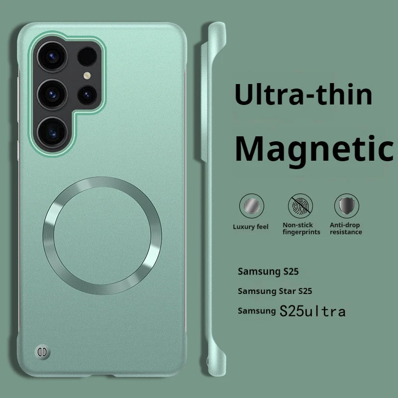 Thin Metallic Paint For Magsafe Magnetic Case For Samsung Galaxy S25Ultra S25 S24 S23 S22 Plus Ultra Borderless Cooling Cover