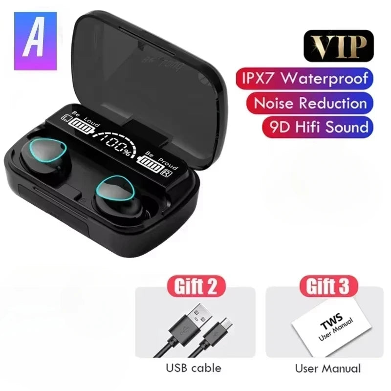 M10 Bluetooth Earphones – HiFi Stereo Wireless Earbuds with LED Display & Mic