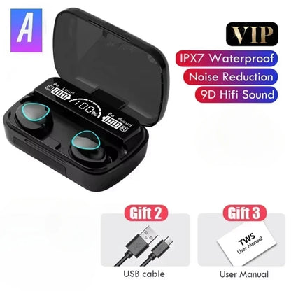 M10 Bluetooth Earphones – HiFi Stereo Wireless Earbuds with LED Display & Mic