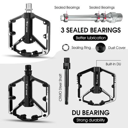 WEST BIKING Bicycle Pedal DU/ 3 Bearing Sealed MTB Mountain Road Bike Widened Pedals Anti-slip Aluminum Alloy Pedal Cycling Part