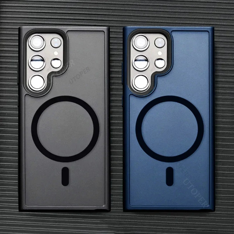 Magnetic Matte Translucent Armor Shockproof Case For Samsung Galaxy S25 S24 S23 S22 Ultra Plus S20 S21 FE Magsafe Charge Cover