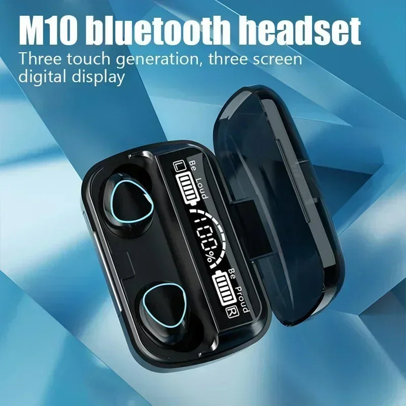 M10 Bluetooth Earphones – HiFi Stereo Wireless Earbuds with LED Display & Mic