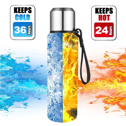 UPORS Stainless Steel Thermos Bottle – 500ml to 1500ml Vacuum Flask with Rope