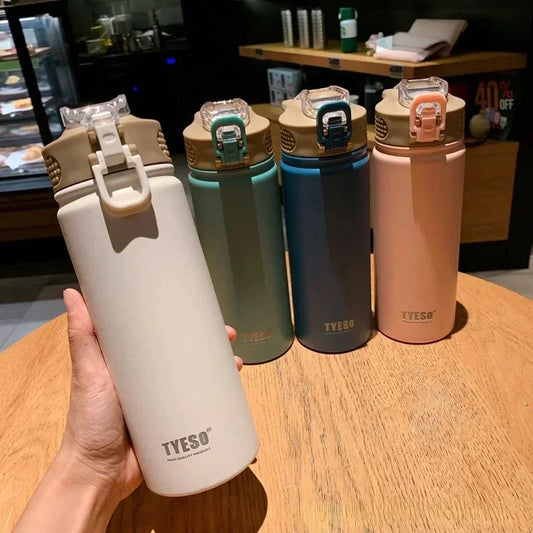 TYESO 600/750ml Stainless Steel Thermos Bottle with Straw – Insulated Sports Mug