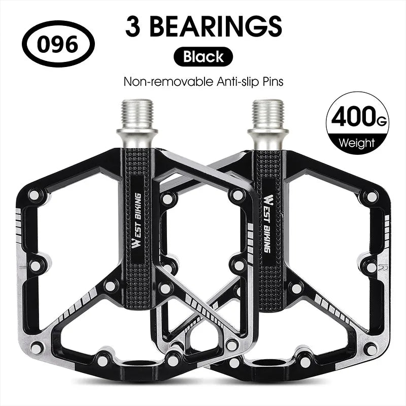 WEST BIKING Bicycle Pedal DU/ 3 Bearing Sealed MTB Mountain Road Bike Widened Pedals Anti-slip Aluminum Alloy Pedal Cycling Part
