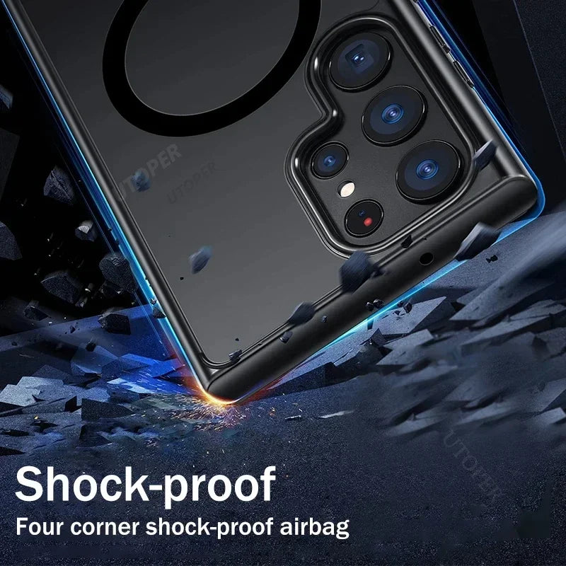 Magnetic Matte Translucent Armor Shockproof Case For Samsung Galaxy S25 S24 S23 S22 Ultra Plus S20 S21 FE Magsafe Charge Cover