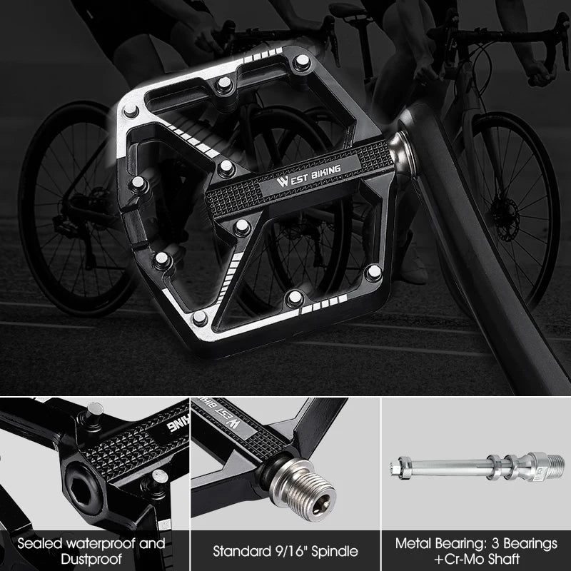 WEST BIKING Bicycle Pedal DU/ 3 Bearing Sealed MTB Mountain Road Bike Widened Pedals Anti-slip Aluminum Alloy Pedal Cycling Part