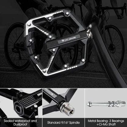 WEST BIKING Bicycle Pedal DU/ 3 Bearing Sealed MTB Mountain Road Bike Widened Pedals Anti-slip Aluminum Alloy Pedal Cycling Part