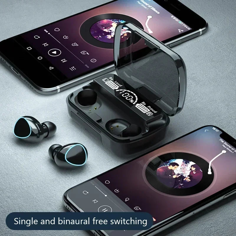 M10 Bluetooth Earphones – HiFi Stereo Wireless Earbuds with LED Display & Mic