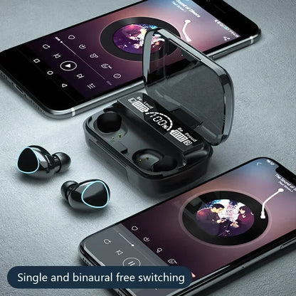 M10 Bluetooth Earphones – HiFi Stereo Wireless Earbuds with LED Display & Mic
