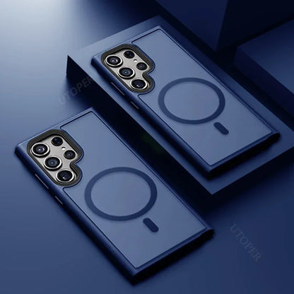 Magnetic Matte Translucent Armor Shockproof Case For Samsung Galaxy S25 S24 S23 S22 Ultra Plus S20 S21 FE Magsafe Charge Cover