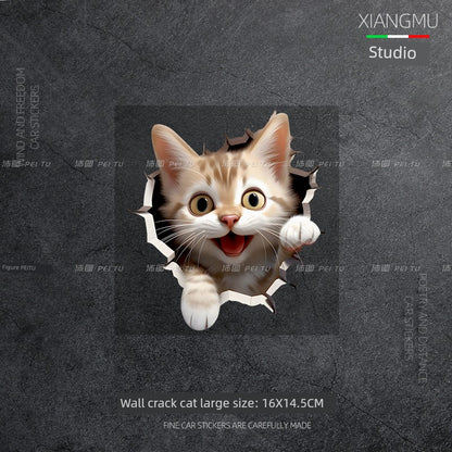 3D Cat Tiger Wall Crack Block Waterproof Car Sticker