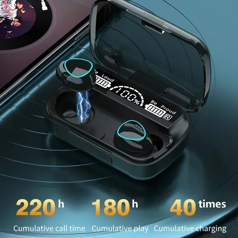 M10 Bluetooth Earphones – HiFi Stereo Wireless Earbuds with LED Display & Mic