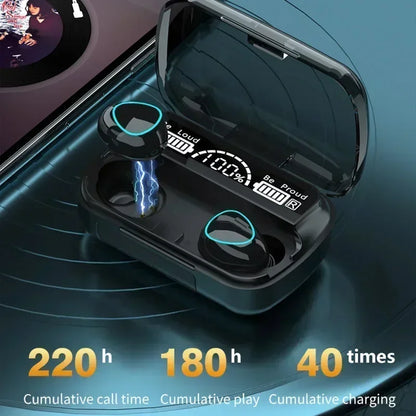 M10 Bluetooth Earphones – HiFi Stereo Wireless Earbuds with LED Display & Mic