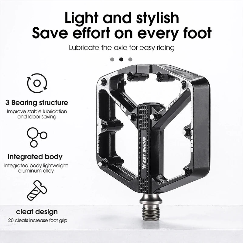 WEST BIKING Bicycle Pedal DU/ 3 Bearing Sealed MTB Mountain Road Bike Widened Pedals Anti-slip Aluminum Alloy Pedal Cycling Part