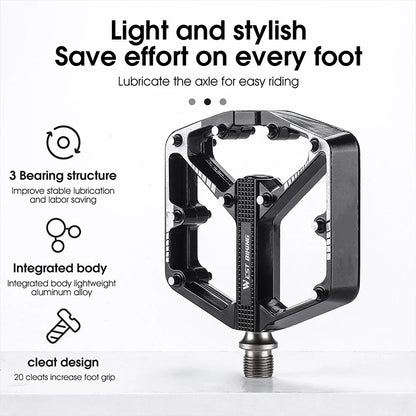 WEST BIKING Bicycle Pedal DU/ 3 Bearing Sealed MTB Mountain Road Bike Widened Pedals Anti-slip Aluminum Alloy Pedal Cycling Part