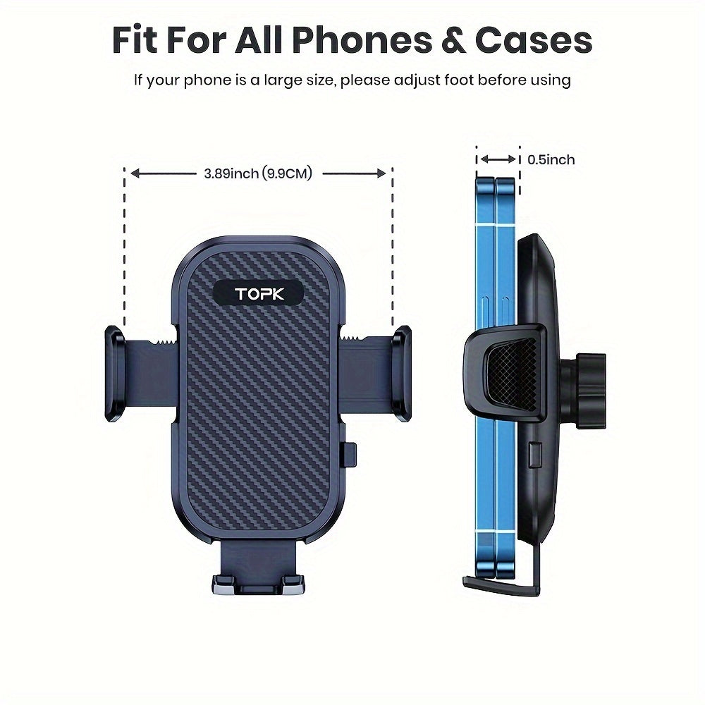 TOPK D42G Adjustable Air Vent Phone Holder for Cars with Metal Hook Clip, Car Mount Cradle for iPhone Android Smartphones, Secure Grip & Ergonomic Design, Dark Black, Car Phone Holder Mount, Handsfree Driving, Modern Accessor