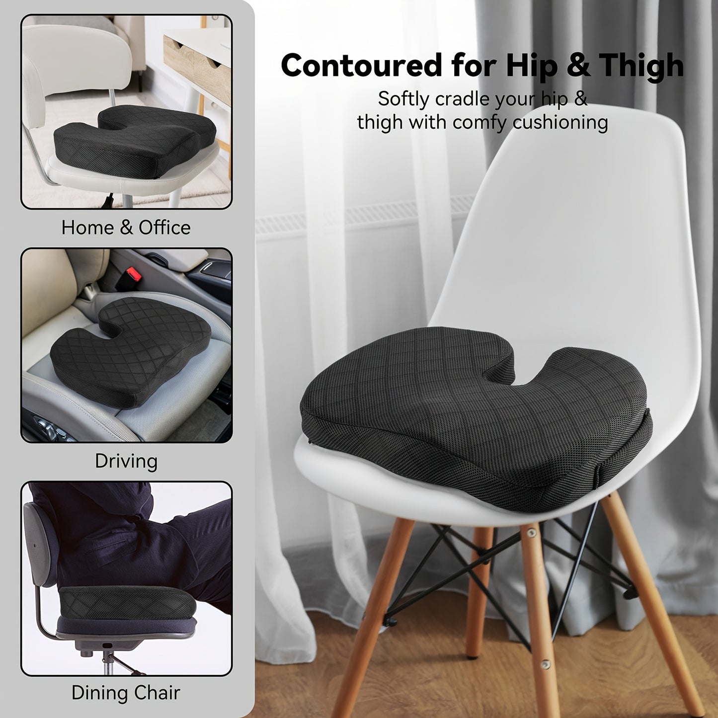 Aoshet Seat Cushion - Memory Foam Cushion for Office Chair, Car Seat, Airplane, Bleacher - Sciatica & Hip & Coccyx relax Desk Chair Cushion for Long Sitting Office Workers, Car Drivers