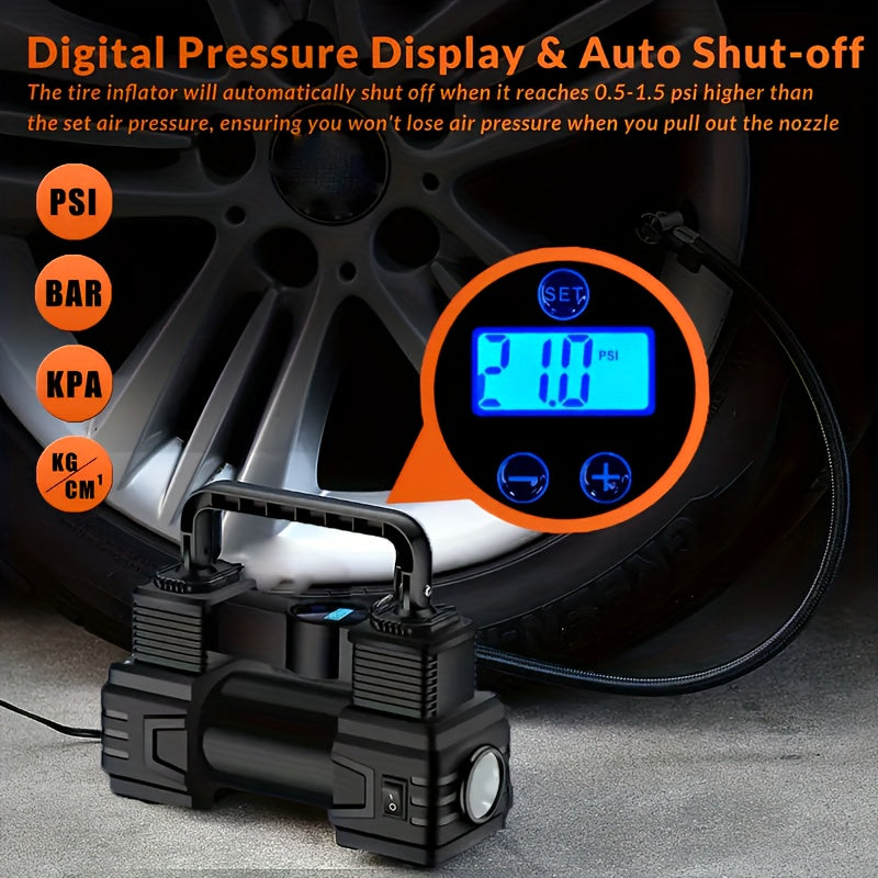 Portable Tire Inflator, 12V 150 PSI, Handheld Pump with Digital Pressure Gauge, USB Rechargeable, for Car, Motorcycle, Bicycle, Balls, And Sports Equipment, Cars, Inflatable Mats, Swimming Rings, Kayaks