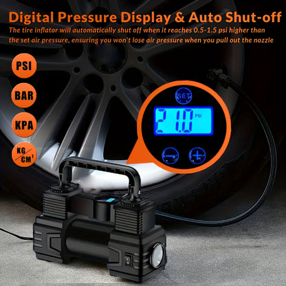 Portable Tire Inflator, 12V 150 PSI, Handheld Pump with Digital Pressure Gauge, USB Rechargeable, for Car, Motorcycle, Bicycle, Balls, And Sports Equipment, Cars, Inflatable Mats, Swimming Rings, Kayaks