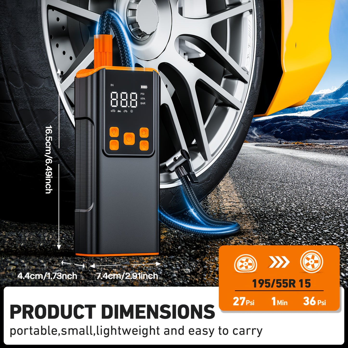 Tire Inflator Portable Air Compressor - 150PSI Air Compressor with Tire Pressure Gauge, LED Light, High-capacity And 3X Faster Portable Air Pump Suitable for Cars, Bikes & Motorcycle Tires, Balla