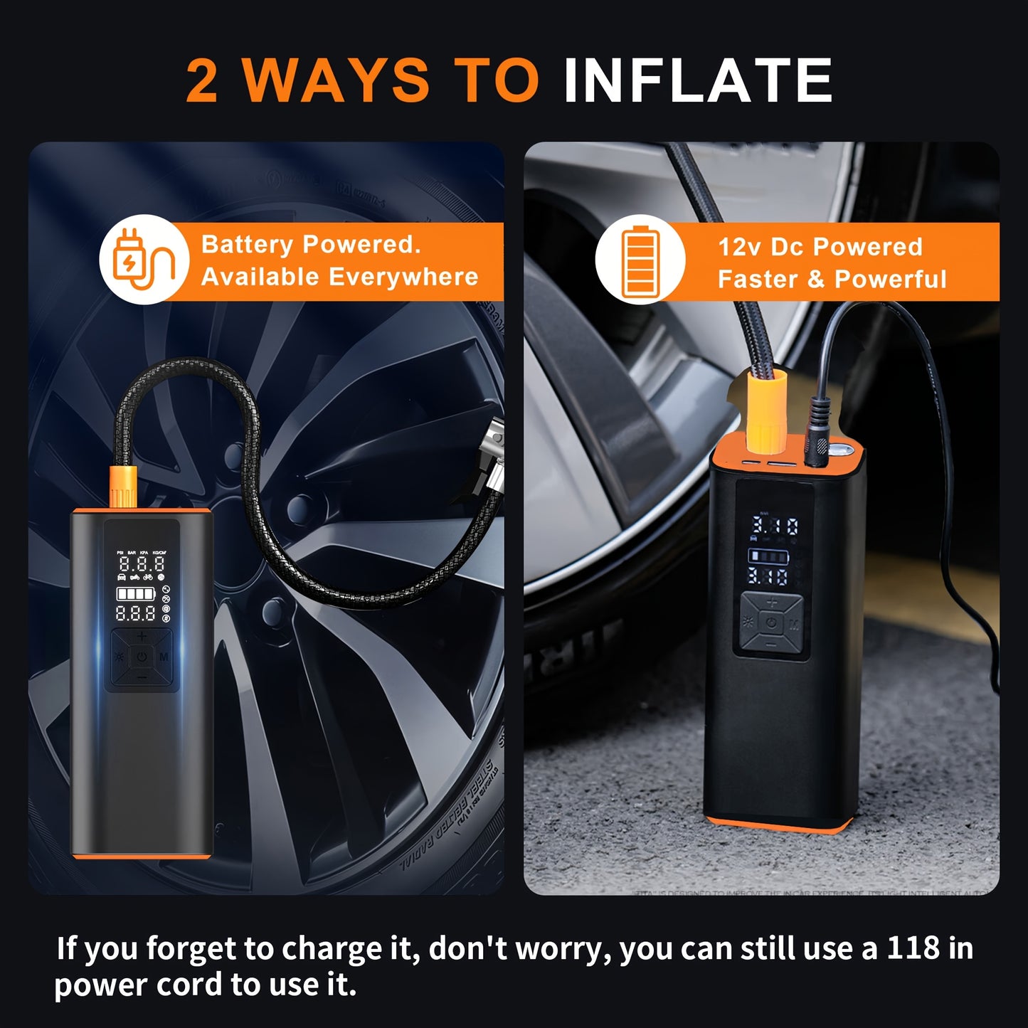 Portable Tire Inflator, Air Compressor Air PumpWith Digital Pressure Gauge, 150 PSI, Air Pump With Strong Light For Car, Motorcycle, Electric Bike, And Bicycle