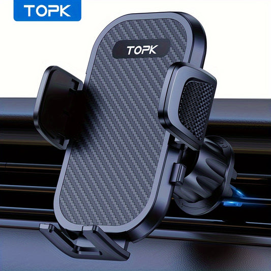 TOPK D42G Adjustable Air Vent Phone Holder for Cars with Metal Hook Clip, Car Mount Cradle for iPhone Android Smartphones, Secure Grip & Ergonomic Design, Dark Black, Car Phone Holder Mount, Handsfree Driving, Modern Accessor
