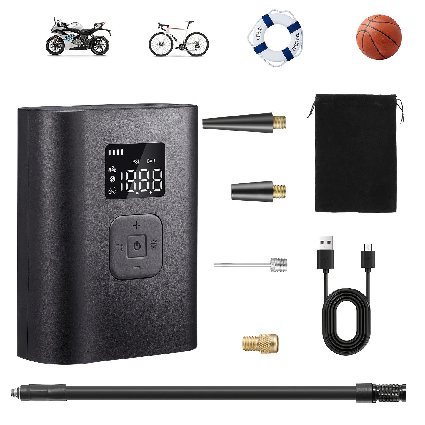 [150PSI Smart Pump] 150PSI Wireless One-button Smart Tire Pump, Portable Digital Display Air Amplifier | Multi-function Air Pump, LED Light, Suitable For Cars, Bicycles, Motorcycle Tires, Balls